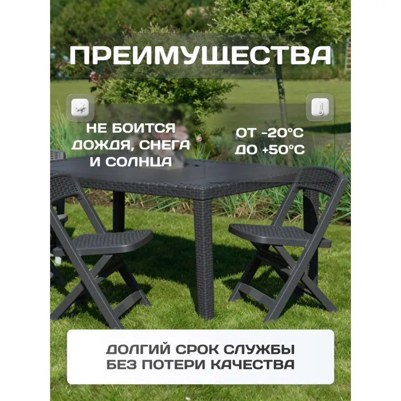 Стол складной PRINCE, 150*90*72, антрацит (пластик с имитацией ротанга)_preview_11