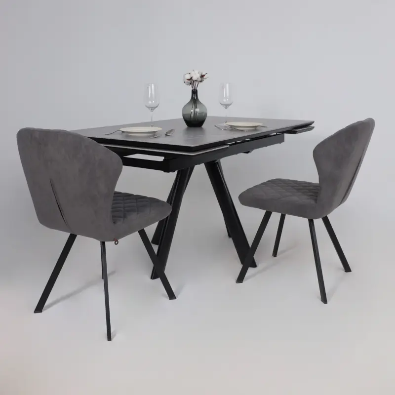 Стол ДЖЕК-140, раздвижной 140(30+30)х85, STONE GREY ST CER/Черный_preview_4