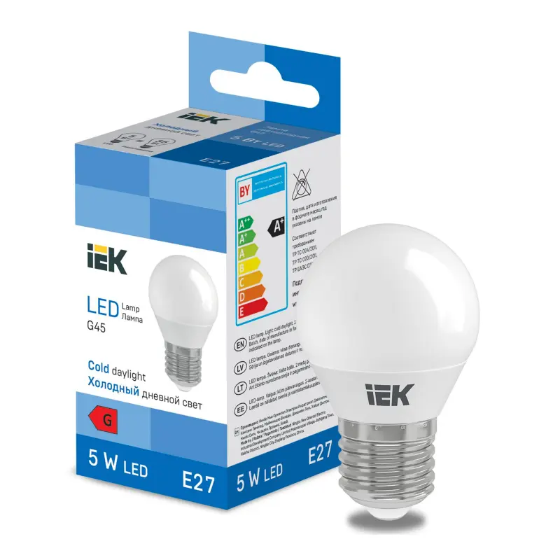 Лампа светодиодная шарик холодный белый свет LED Globe G45 400lm 6500k E27 IEK LL-I-G45-5-230-65-E27 фотография