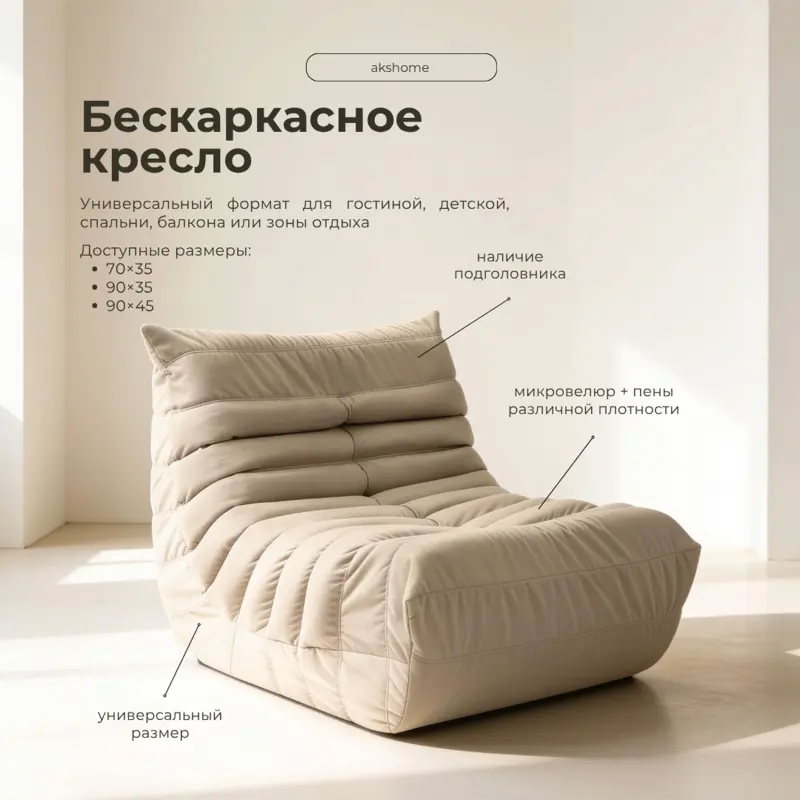 Бескаркасное кресло Француз SLIM BeanBag 70*35 / микровелюр, Джинс_preview_2