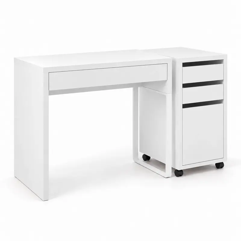 Стол письменный КОМПИ 73, 73х75х50 + Тумба на колесиках КОМПИ 4 ящика, 75x33x50, белый фотография