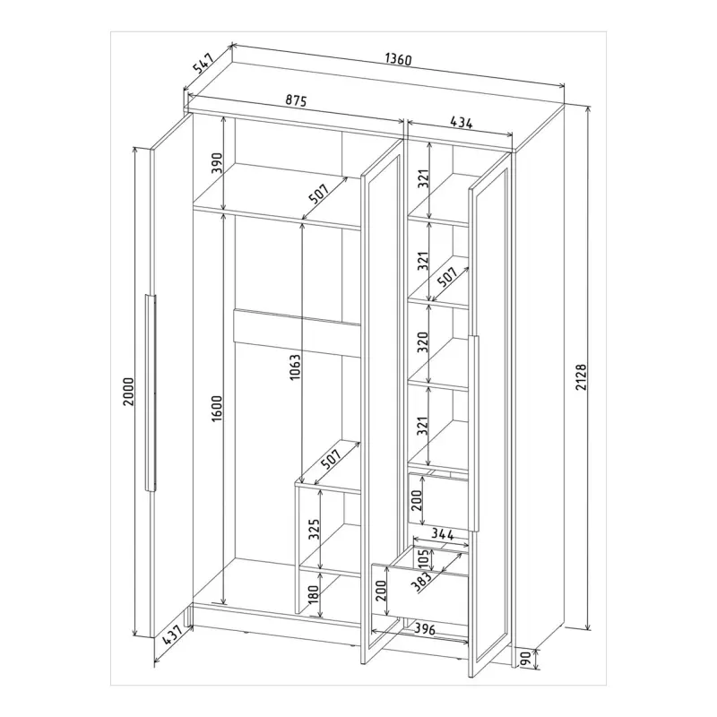 Шкаф КОНЦЕПТ Тренд КТ-Ш3(з), к.Антрацит/ф.Серый (В2128хШ1360хГ547мм)_preview_6