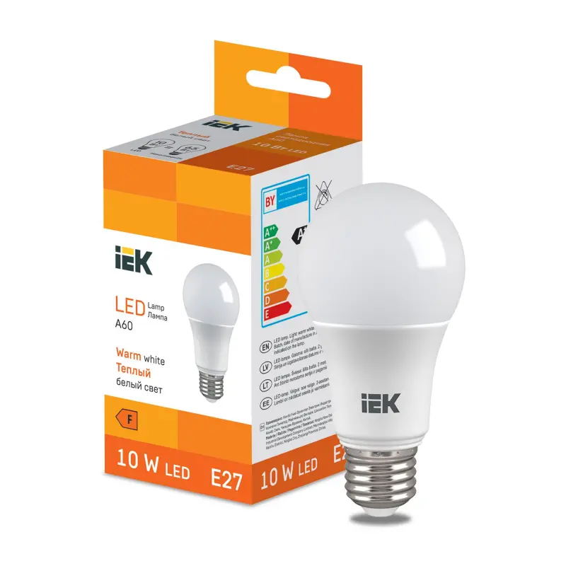 Лампа светодиодная груша теплый белый свет LED Bulb A60 950lm 3000K E27 IEK LL-I-A60-10-230-30-E27 фотография