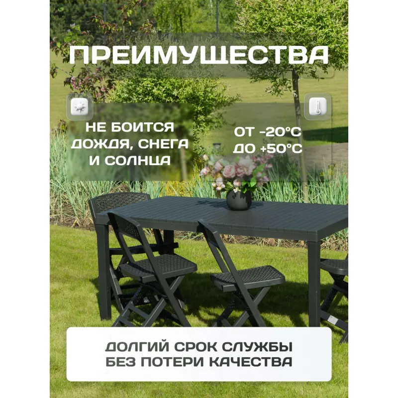 Стол складной PALAU, 150*90*72, антрацит (пластик)_preview_5