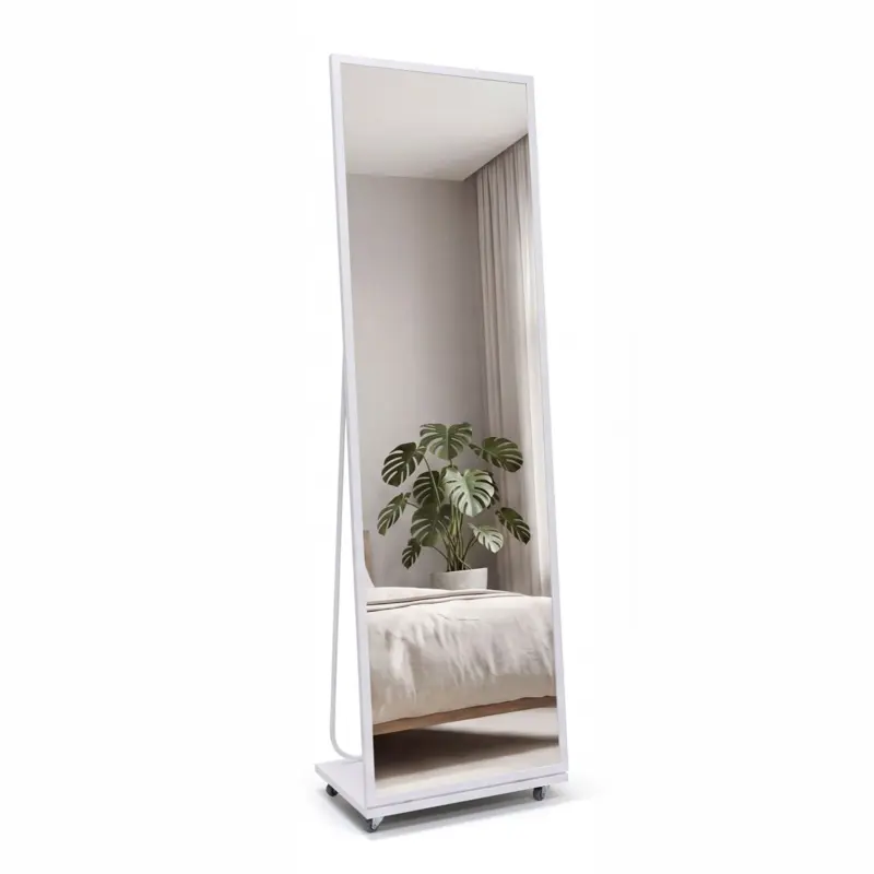 1600*500 зеркало напольное, белое, с полкой на колесиках ( MA5np-16050white) фотография