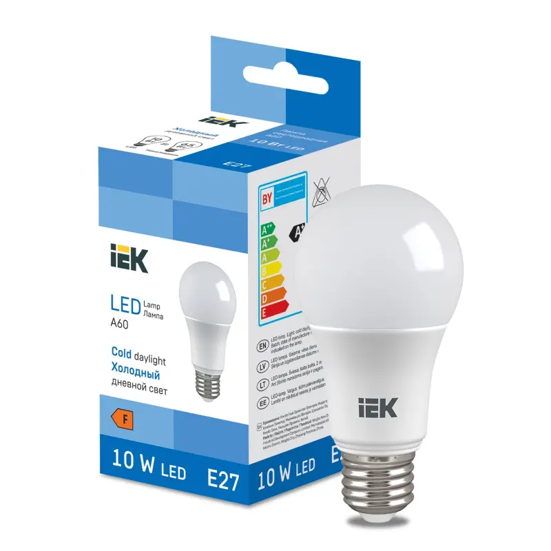 Лампа светодиодная груша холодный белый свет LED Bulb A60 950lm 6500K E27 IEK LL-I-A60-10-230-65-E27 фотография