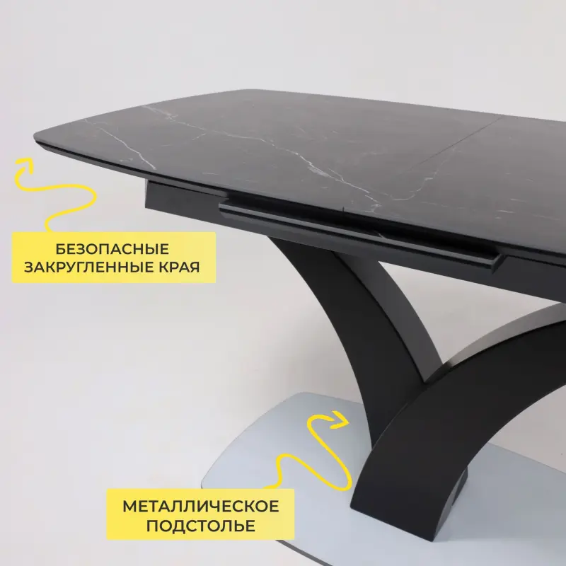 Стол НОТР ДАМ MODERNE, керамика 0 кат. 1400(1800)*850, Камень черный Greys Black /Черный матовый_preview_5