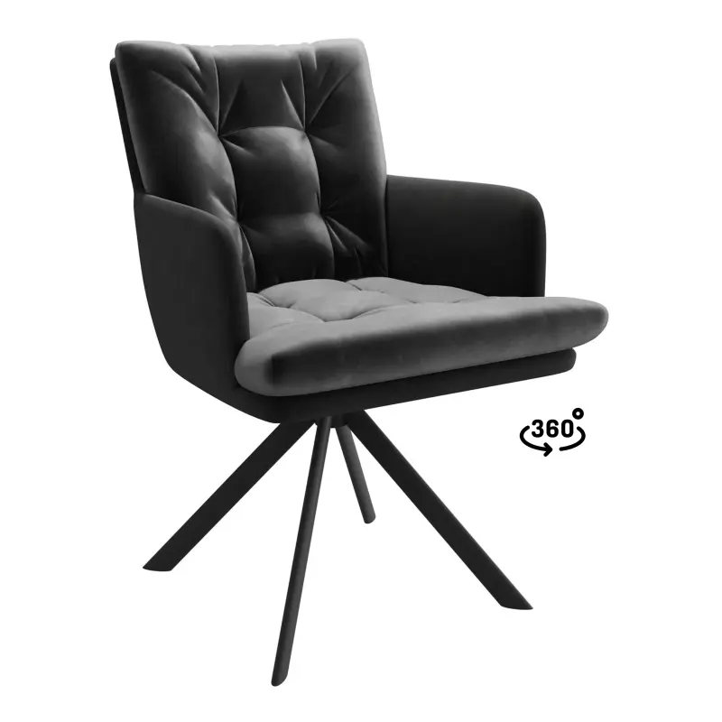 Стул CHARLES-R 360, d10 HEMATITE LUX - GRAPHITE замша lux\черный фотография