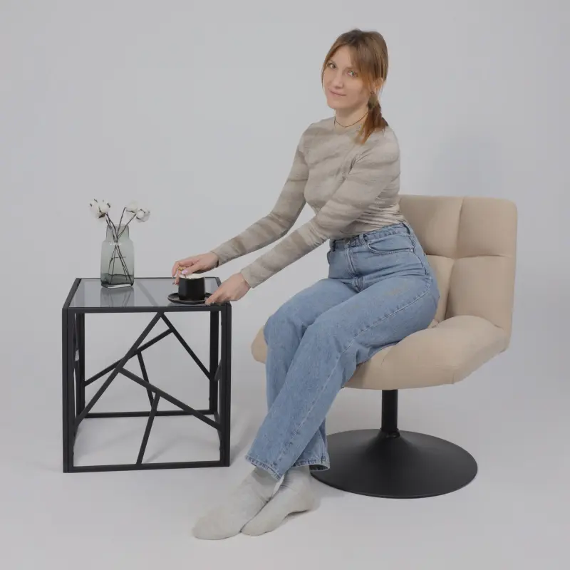 Кресло GRANDE, поворотное, песочная ткань Linen Fabric-3/черный_preview_9