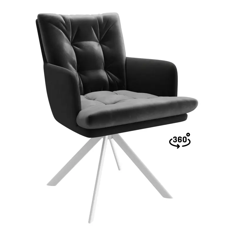 Стул CHARLES-R 360, d10 HEMATITE LUX - GRAPHITE замша lux\белый фотография