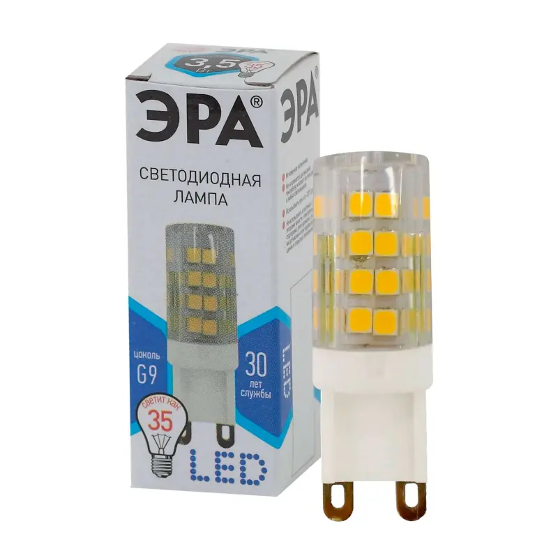 Лампочка светодиодная G9 3,5Вт керамика капсула нейтральный белый свет ЭРА STD LED JCD-3,5W-CER-840-G9 фотография