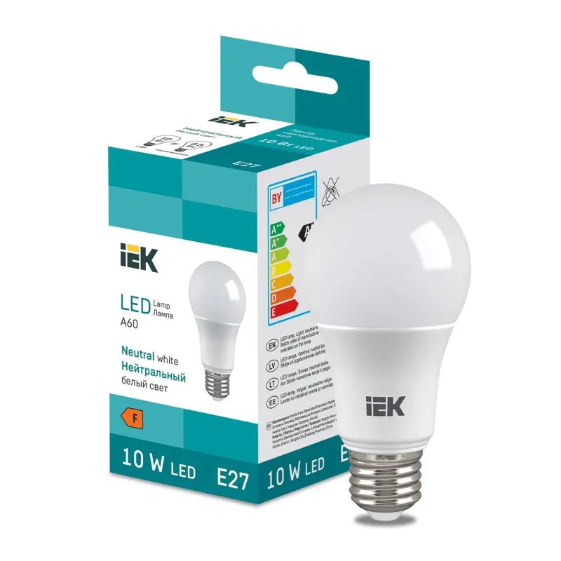 Лампа светодиодная груша нейтральный белый свет LED Bulb A60 950lm 4000K E27 IEK LL-I-A60-10-230-40-E27 фотография