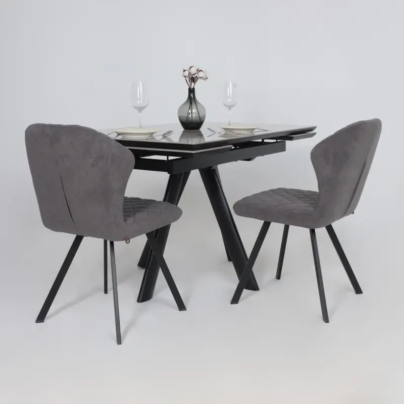 Стол ДЖЕК-120, раздвижной 120(30+30)х80, ITALIAN LIGHT GREY GLOSS ST CER/Черный_preview_4