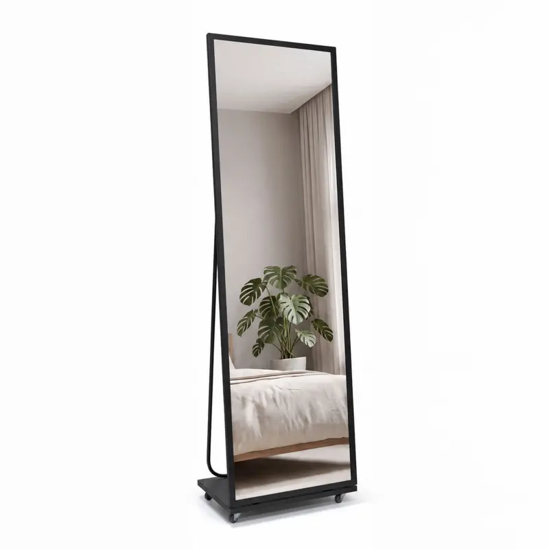 1600*500 зеркало напольное, черное, с полкой на колесиках ( MA5np-16050black) фотография