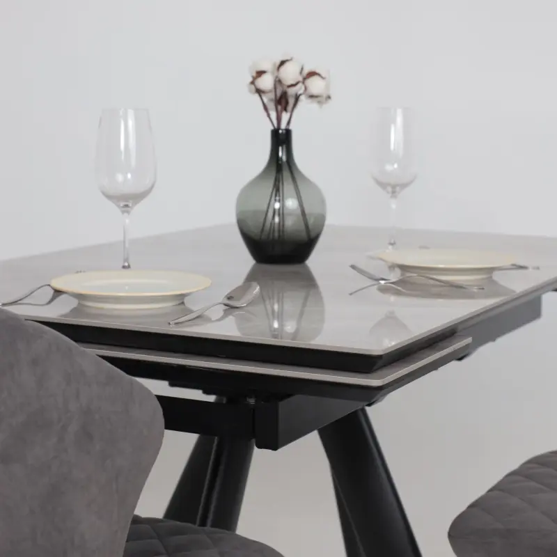 Стол ДЖЕК-120, раздвижной 120(30+30)х80, ITALIAN LIGHT GREY GLOSS ST CER/Черный_preview_5